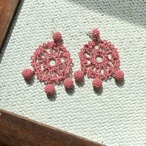 J. Crew crochet beaded earrings in light pink.
